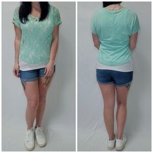 Maurices Lace Front Short Sleeve Top